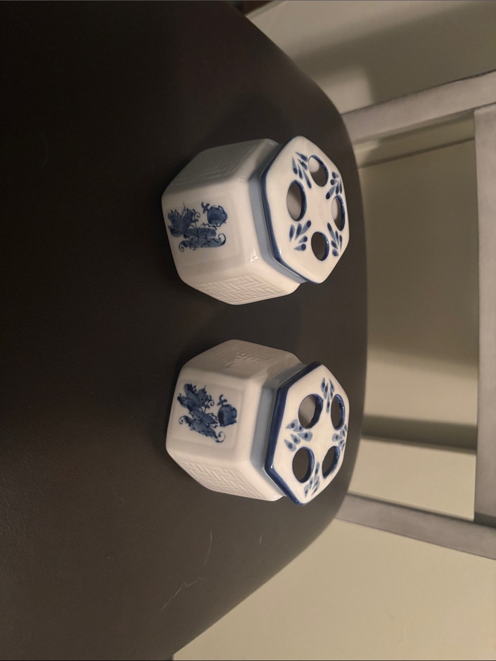 2 Cobalt Blue and White Porcelain Ceramic Floral Toothbrush Holder